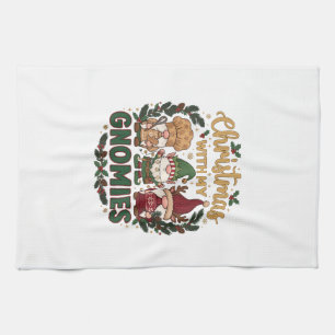 Christmas Gnomies String Lights Candy Cane Kitchen Towel
