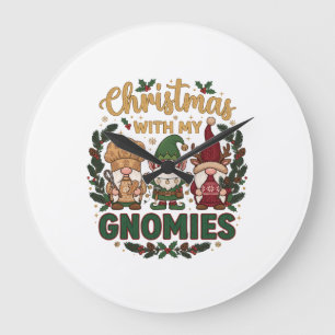 Christmas Gnomies String Lights Candy Cane Large Clock