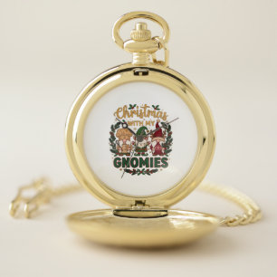 Christmas Gnomies String Lights Candy Cane Pocket Watch