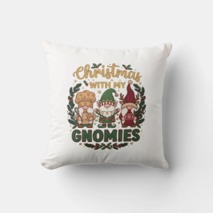 Christmas Gnomies String Lights Candy Cane Throw Pillow