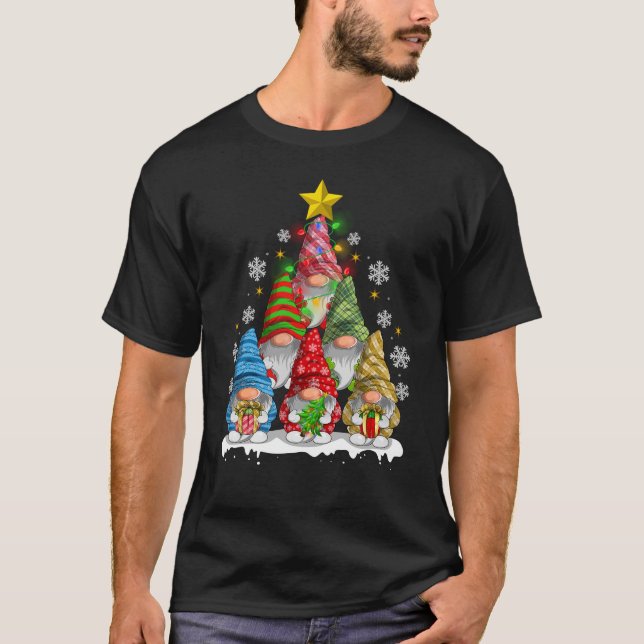 Christmas Gnomies Xmas Pine Tree Gnome Garden T-Shirt (Front)
