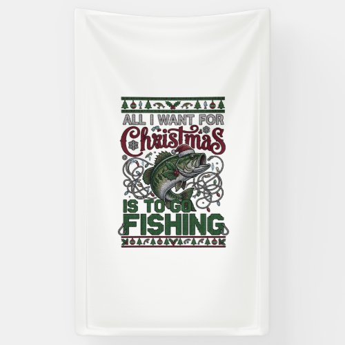 Christmas Go Fishing Fish Santa Hat Lights Banner