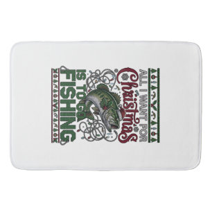 Christmas Go Fishing Fish Santa Hat Lights Bath Mat
