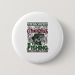 Christmas Go Fishing Fish Santa Hat Lights Button