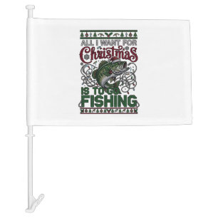 Christmas Go Fishing Fish Santa Hat Lights Car Flag