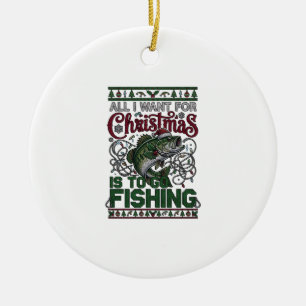 Christmas Go Fishing Fish Santa Hat Lights Ceramic Ornament