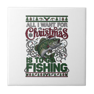 Christmas Go Fishing Fish Santa Hat Lights Ceramic Tile