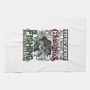 Christmas Go Fishing Fish Santa Hat Lights Kitchen Towel