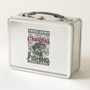 Christmas Go Fishing Fish Santa Hat Lights Metal Lunch Box