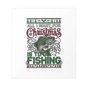 Christmas Go Fishing Fish Santa Hat Lights Notepad