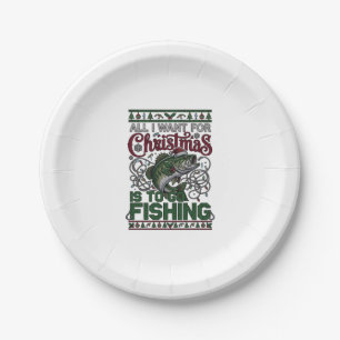 Christmas Go Fishing Fish Santa Hat Lights Paper Plates