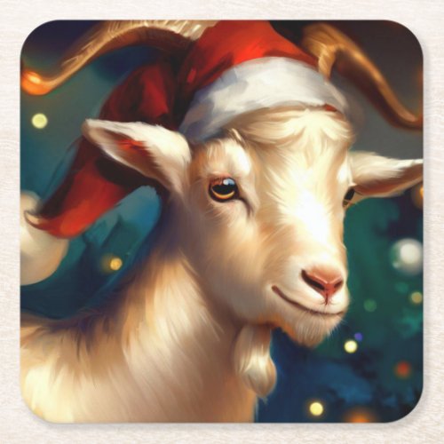 Christmas Goat 1 Square Paper Coaster