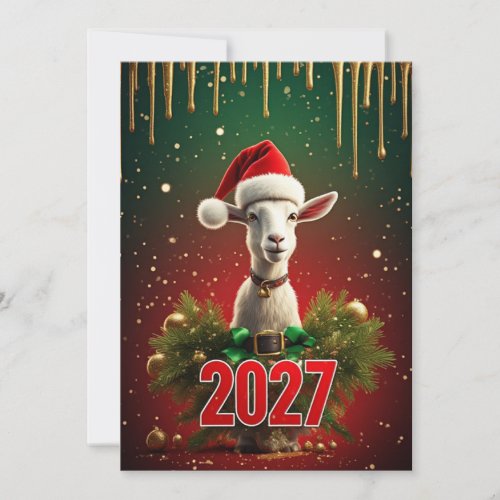 Christmas Goat 2027 | Funny Cute Holiday Greeting Invitation