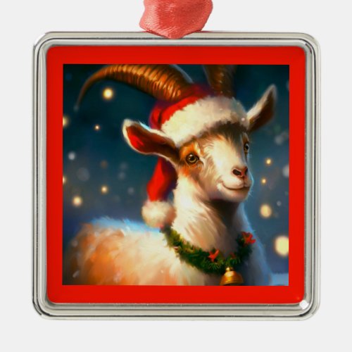 Christmas Goat 2 Metal Ornament