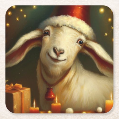 Christmas Goat 3 Square Paper Coaster