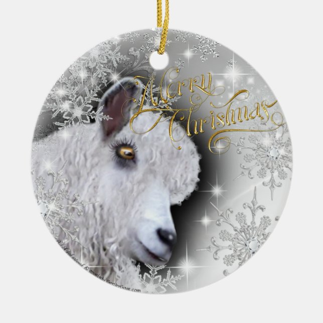 Christmas Goat BabyGirl ADD Your Photo Ceramic Ornament (Front)
