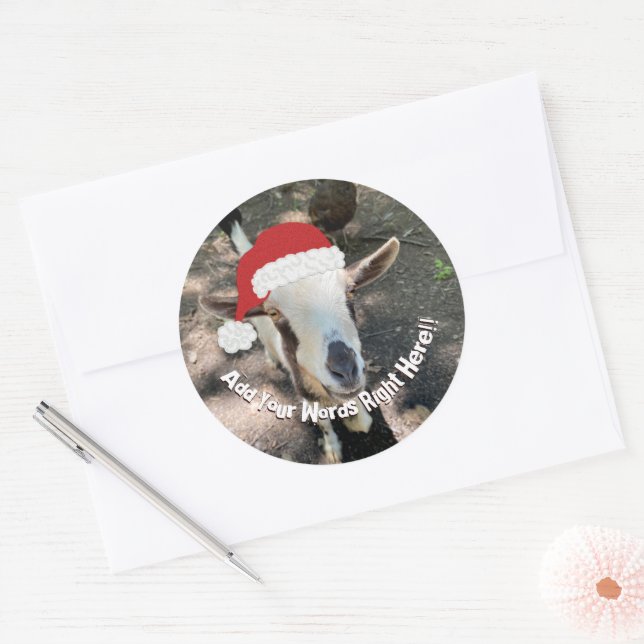 Christmas Goat Custom Message Classic Round Sticker (Envelope)