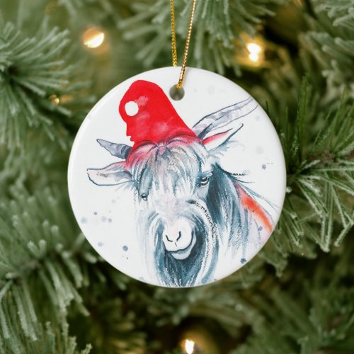 Christmas Goat Holiday Ceramic Ornament