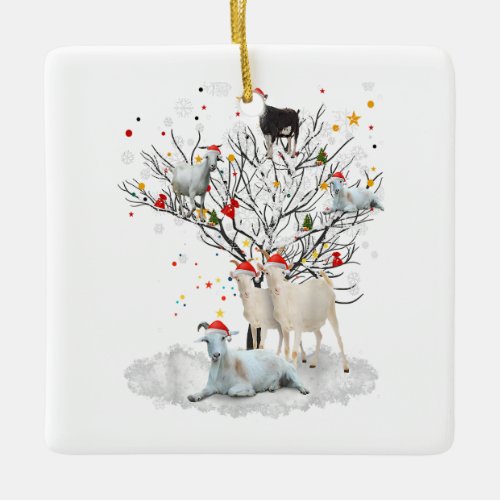 Christmas Goat On Tree Funny Santa Goat Lover Gift Ceramic Ornament