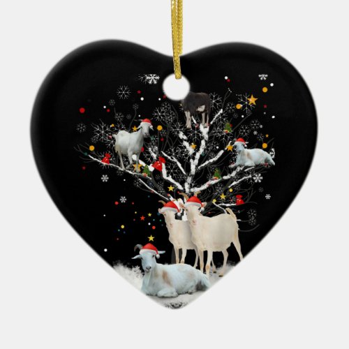 Christmas Goat On Tree Funny Santa Goat Lover Gift Ceramic Ornament