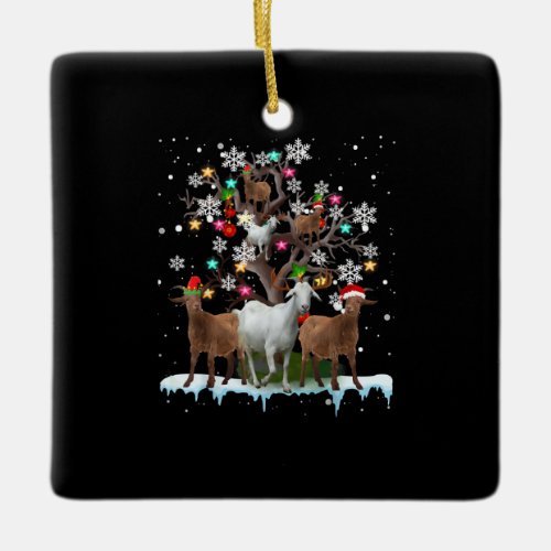 Christmas Goat On Tree Santa Goat Lover Ceramic Ornament