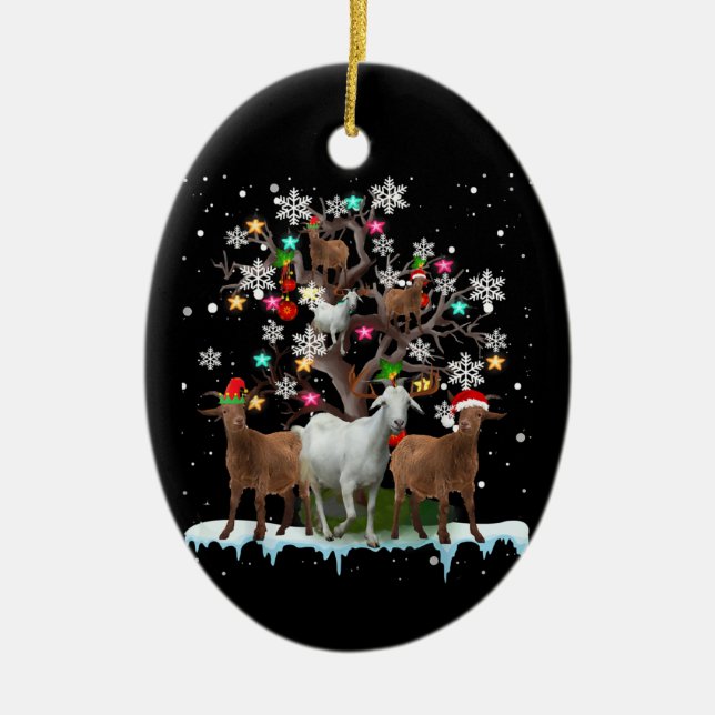 Christmas Goat On Tree Santa Goat Lover Ceramic Ornament (Front)