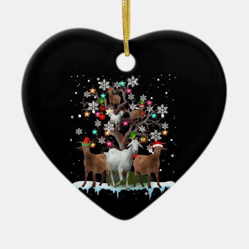 Christmas Goat On Tree Santa Goat Lover Ceramic Ornament