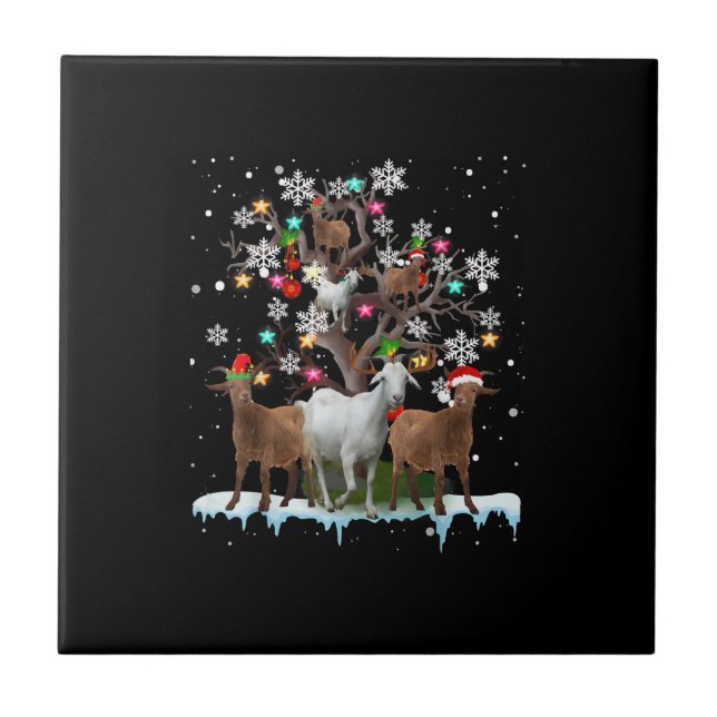 Christmas Goat On Tree Santa Goat Lover Ceramic Tile (Front)
