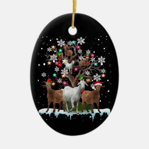 Christmas Goat On Tree Santa Goat Lovers Ceramic Ornament