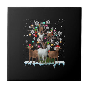 Christmas Goat On Tree Santa Goat Lover's Ceramic Tile