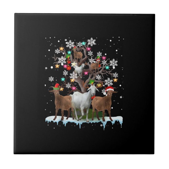 Christmas Goat On Tree Santa Goat Lover's Ceramic Tile (Front)