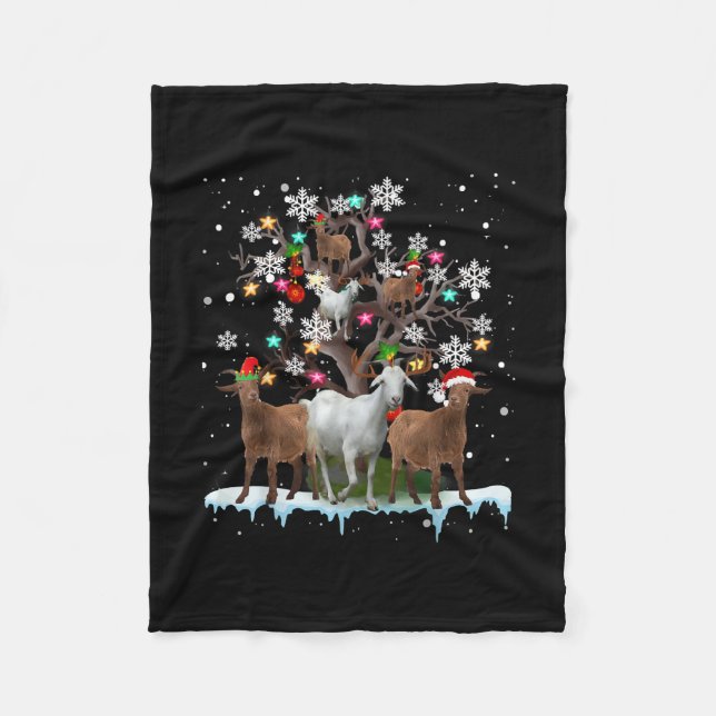Christmas Goat On Tree Santa Goat Lover's Fleece Blanket (Front)