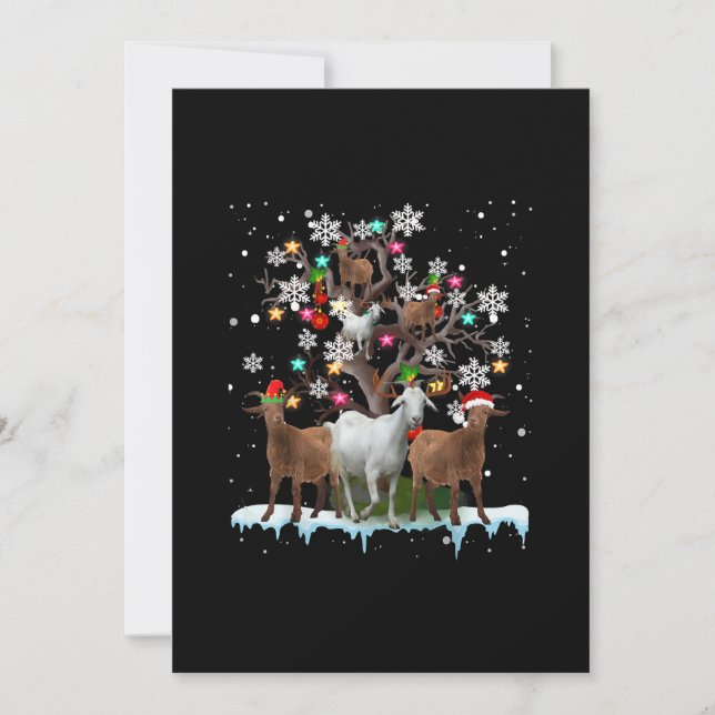 Christmas Goat On Tree Santa Goat Lover's Holiday Card (Front)