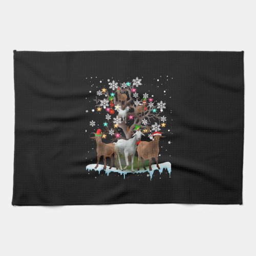 Christmas Goat On Tree Santa Goat Lovers Kitchen Towel