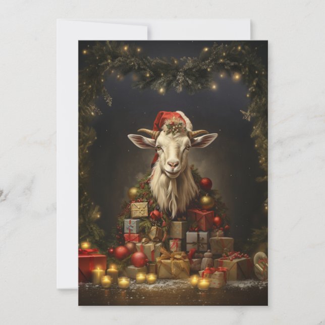 Christmas Goat Santa Claus Holiday Card (Front)