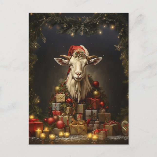 Christmas Goat Santa Claus Postcard (Front)