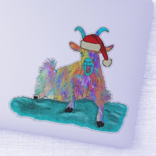 Christmas Goat Screaming Colorful  Sticker