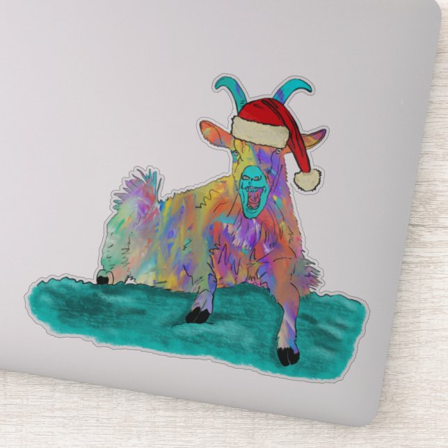 Christmas Goat Screaming Colorful  Sticker (Detail)