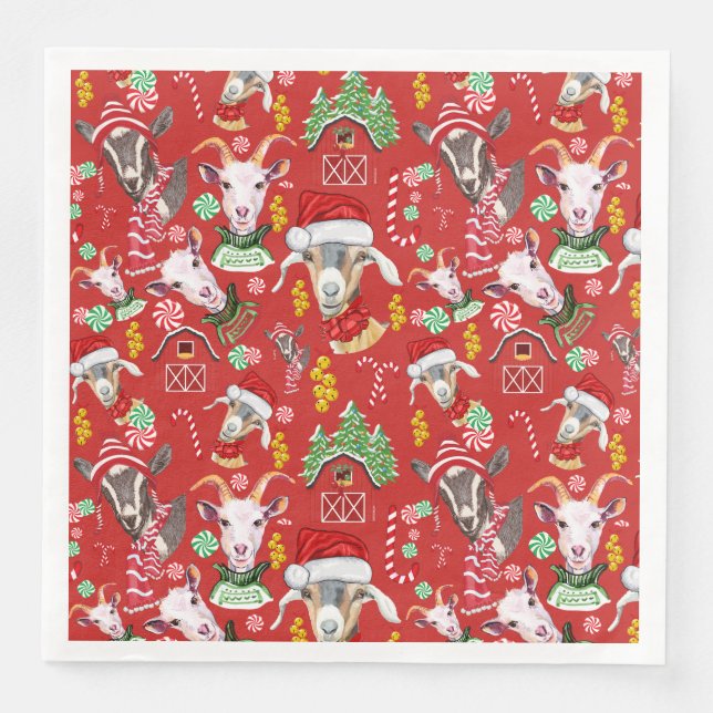 Christmas GOATS Candy and Jingle Bells GetYerGoat™ Paper Dinner Napkins (Front)