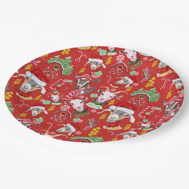Christmas GOATS Candy and Jingle Bells GetYerGoat™ Paper Plates (Angled)