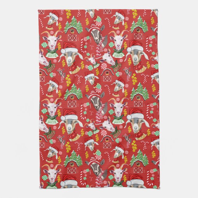 Christmas GOATS Candy and Jingle Bells GetYerGoat™ Towel (Vertical)