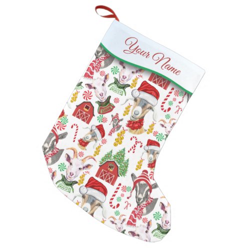 Christmas GOATS Candy and Jingle Bells Small Christmas Stocking