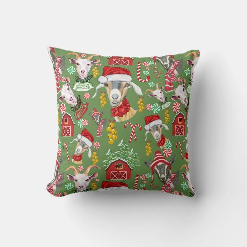 Christmas GOATS Candy and Jingle Bells Throw Pillow