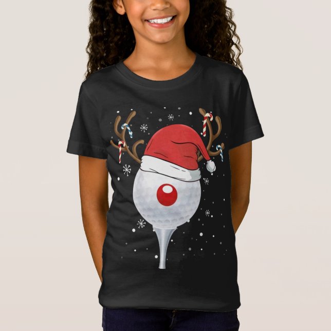 Christmas Goft Reindeer Funny Santa Hat Golf Lover T-Shirt (Front)