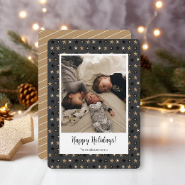 Christmas Gold and Black Family Photo Holiday Card
