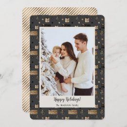 Christmas Gold and Black Family Photo Holiday Card