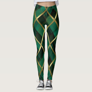 Christmas Gold And Green Plaid Pattern Leggings