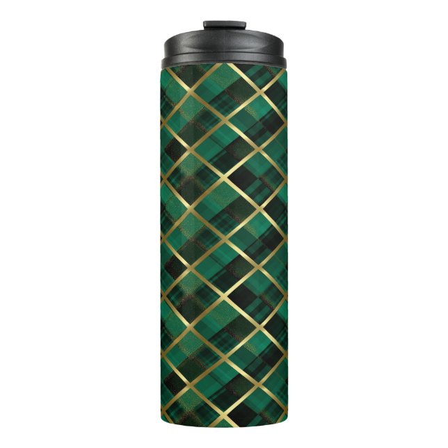 Christmas Gold And Green Plaid Pattern  Thermal Tumbler (Front)