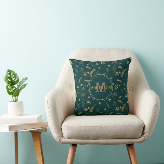 Christmas Gold Arch elegant modern monogram Green Throw Pillow (Chair)
