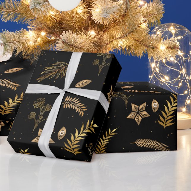 Christmas Gold Arch Modern Black Wrapping Paper (Holidays)